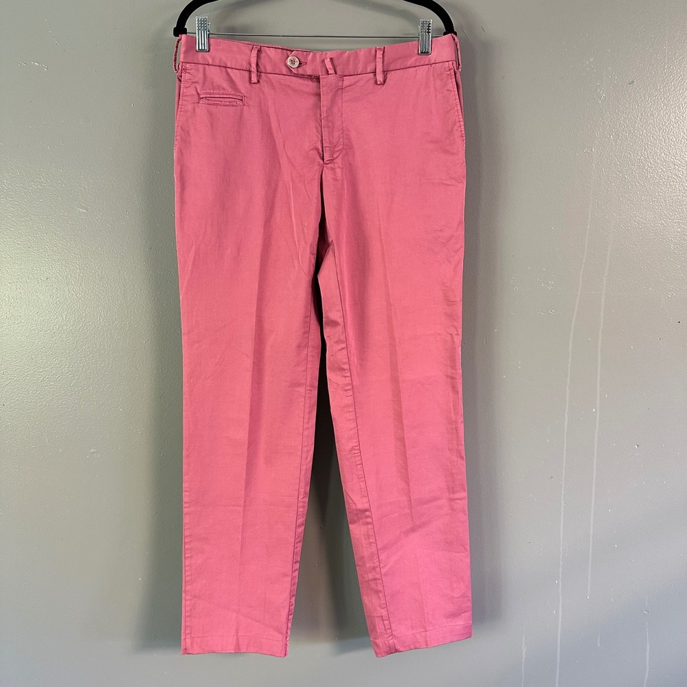 ISAIA Cotton Slim Flat‎ Front Trouser Chino Dress Pants Faded Burgundy 30R EU 48
